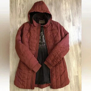 BROOKLYN INDUSTRIES‎ LONG PUFFER JACKET SIZE SMALL RED WINE HOODED